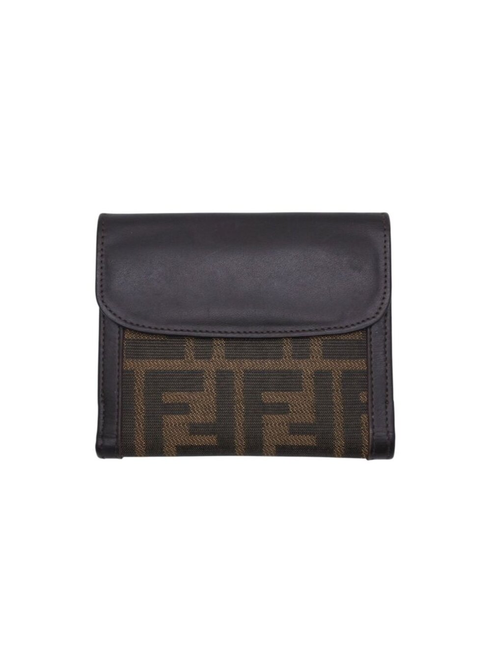 Fendi Zucca Pattern Bifold Wallet Compact Canvas Leather Brown